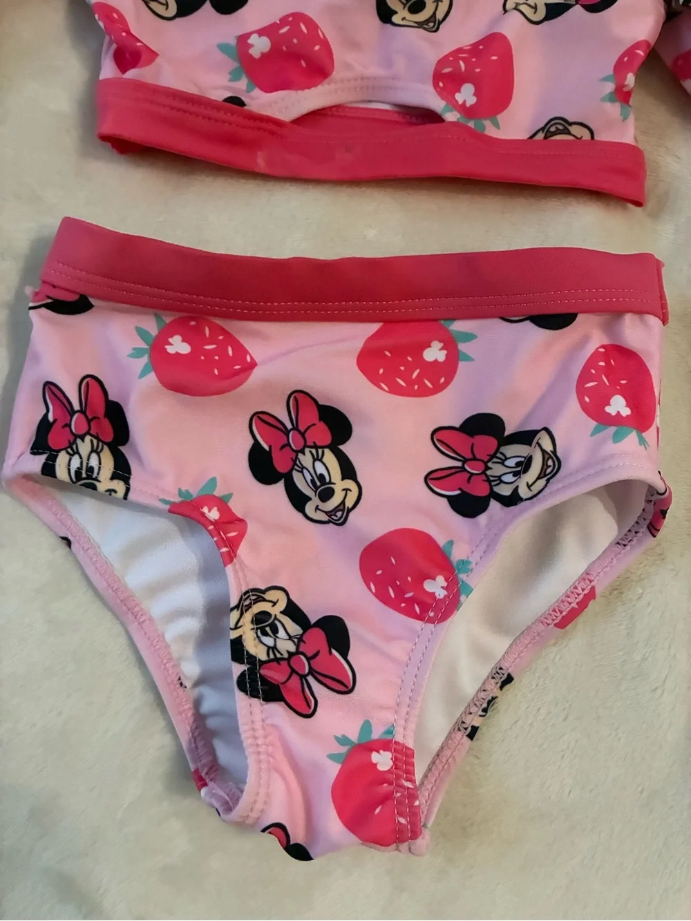 Disney Pink Minnie Mouse Strawberry Rash Guard Bikini Set